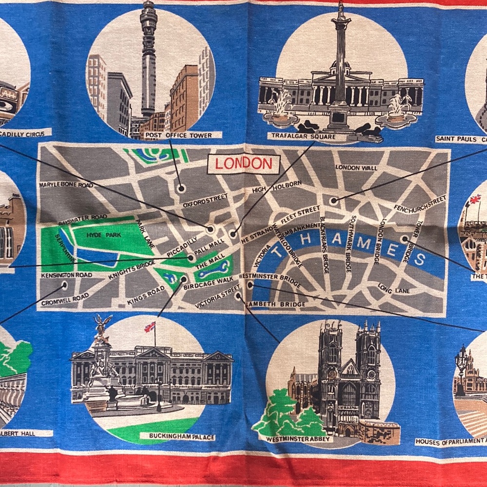 Vintage linen tea towel souvenir of London